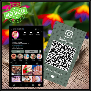 Instagram Nail Salon Sage Green   Social Media QR Business Card