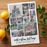 Instagram Photo Collage - 14 photos - script text Kitchen Towel<br><div class="desc">A design with a solid background and a place to add text in a trendy script. Use up to fourteen square photos to create a unique and personal gift. If you need to adjust the pictures,  click on the customize tool to make changes.</div>