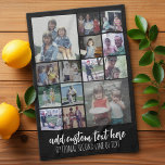 Instagram Photo Collage - 14 photos - script text Kitchen Towel<br><div class="desc">A design with a solid background and a place to add text in a trendy script. Use up to fourteen square photos to create a unique and personal gift. If you need to adjust the pictures,  click on the customize tool to make changes.</div>