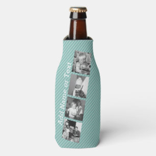 Instagram Photo Collage 4 pictures - blue stripes Bottle Cooler