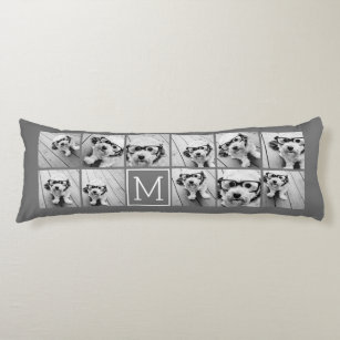 Instagram Photo Collage Custom Monogram Charcoal Body Pillow