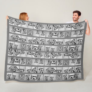 Instagram Photo Collage Custom Monogram Charcoal Fleece Blanket