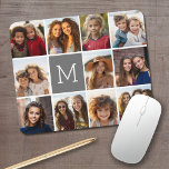 Instagram Photo Collage Custom Monogram Charcoal Mouse Pad<br><div class="desc">Use up to 11 square or selfie phone photos to create a unique and personal gift. Or you can keep the hipster puppy and make a trendy keepsake. If you need to adjust the pictures,  click on the customize tool to make changes.</div>