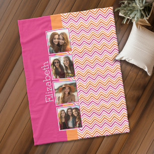 Instagram Photo Collage Hot Pink Orange Chevrons Fleece Blanket