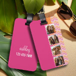 Instagram Photo Collage Hot Pink Orange Chevrons Luggage Tag<br><div class="desc">A great way to display your square photos from your online account.  A fun zig zag stripe design highlights the pics.</div>