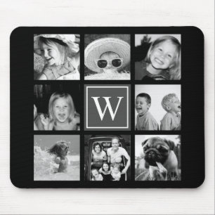Instagram Photo Collage Monogram Black & White Mouse Pad