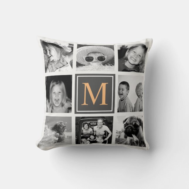 Instagram Photo Collage Monogram Custom Throw Pillow (Front)