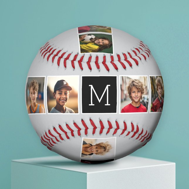 Instagram Photo Collage Monograms - Grey and Black Baseball (Custom Photo Baseball)