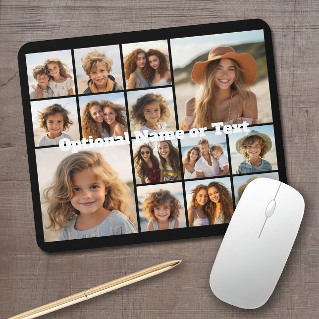 Instagram Photo Collage - Up to 14 photos black Mouse Pad (Personalized Mousepad - Add Your Photos and Text)