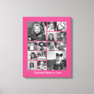 Instagram Photo Collage - Up to 14 photos Pink Canvas Print