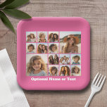 Instagram Photo Collage - Up to 14 photos Pink Paper Plate<br><div class="desc">A design with a colourful background. Use up to fourteen square photos to create a unique and personal gift. If you need to adjust the pictures,  click on the customize tool to make changes.</div>