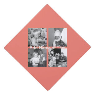 Instagram Photo Collage with 4 pictures - coral Graduation Cap Topper