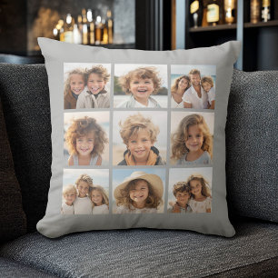 Instagram Photo Collage with 9 photos Grey Throw Pillow