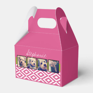 Instagram Photo Collage with Ikat hot pink name Favor Box