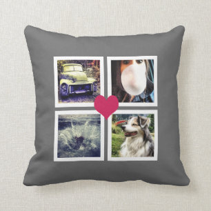 Instagram Photo Collage with Pink Heart Throw Pillow