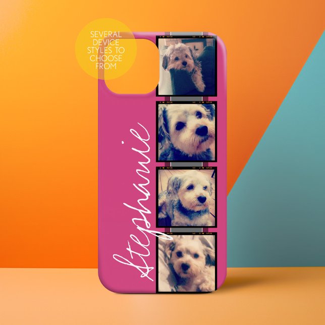 Instagram Photo Display - 4 photos pink name Case-Mate iPhone Case (Personalized Phone Case with 4 Photos and Custom Text)