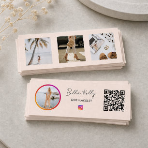 Instagram Photo Feed Social Media QR Code Pink Mini Business Card