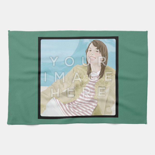 Instagram Photo Personalized Green Kitchen Towel (Horizontal)