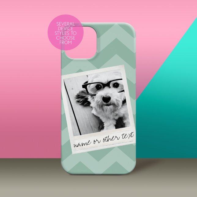 Instagram Photo Retro frame Custom Text Mint Green Case-Mate iPhone Case (Personalized Phone Case with Custom Photos and Text - Pick Your Device Style)