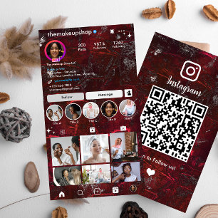 Instagram Rustic Metallic Red QR Code Social Media Business Card