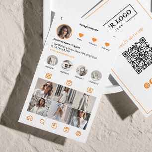 Instagram Scan To Connect QR Code Orange Business Card