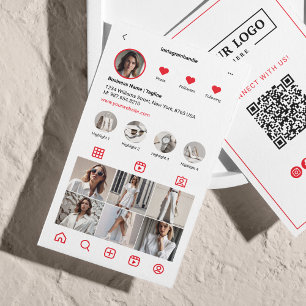 Instagram Scan To Connect QR Code Red Business Card