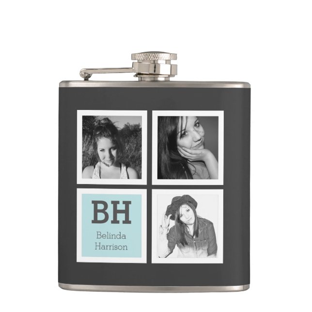 Instagram Selfies Personalized Photo with Name Hip Flask (Front)