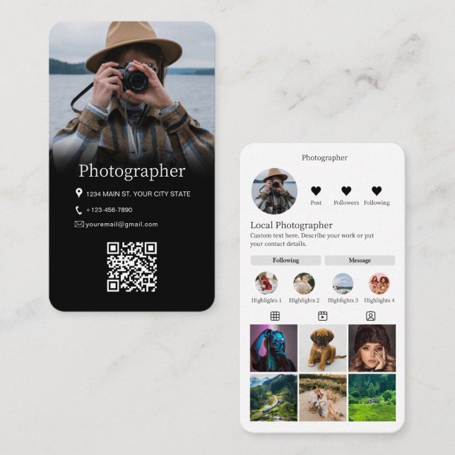 Instagram Social Media Profile QR Code Business Card (Front/Back)