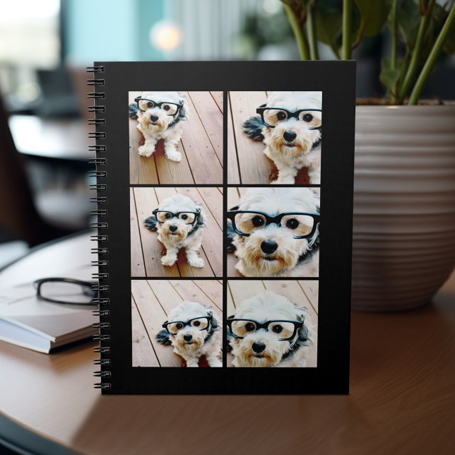 Instagram Square Photo Collage - Black Notebook (Personalized notebook - add photos and your name or other text)