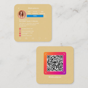 Instagram Style Trendy Social Media With QR Code Square Business Card
