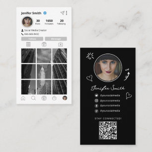 Instagram Style with Social Media Icons & QR Code Business Card