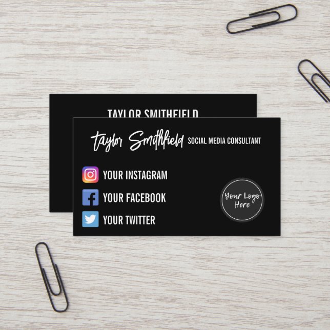 Instagram Twitter Calligraphy Business Card (Front/Back In Situ)