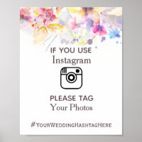 Instagram Watercolor Pastel Floral Wedding Sign