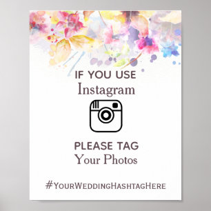 Instagram Watercolor Pastel Floral Wedding Sign