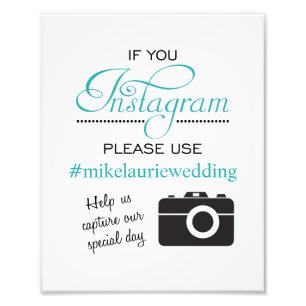 Instagram Wedding Poster Sign - Aqua Blue