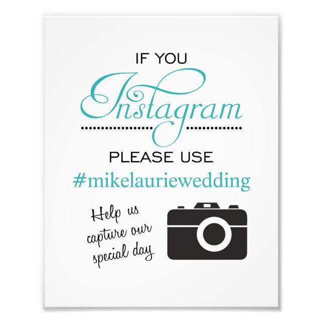 Instagram Wedding Poster Sign - Aqua Blue (Front)