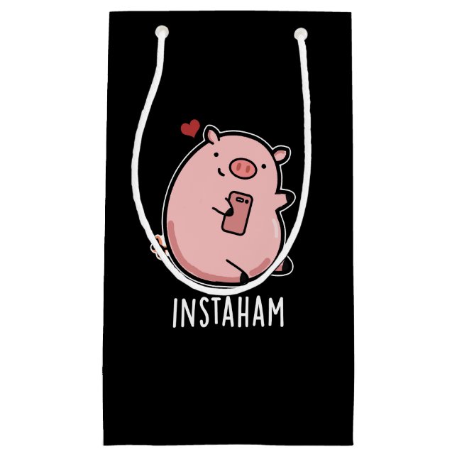 Instaham Funny Social Media Pig Pun Dark BG Small Gift Bag (Front)