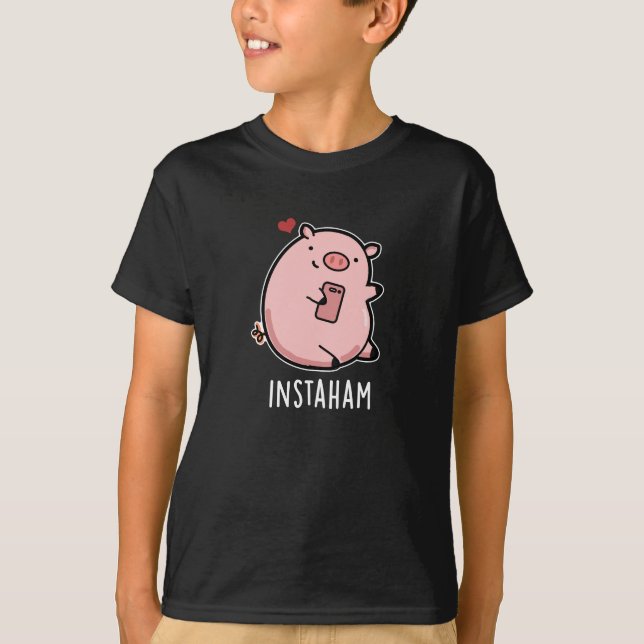 Instaham Funny Social Media Pig Pun Dark BG T-Shirt (Front)