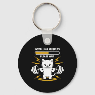 Installing Muscles Please Wait Cute Gym Cat Bodybu Keychain