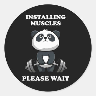 Installing Muscles Please Wait Cute Gym Panda Body Classic Round Sticker