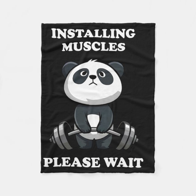 Installing Muscles Please Wait Cute Gym Panda Body Fleece Blanket (Front)