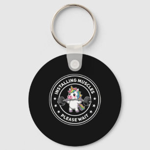 Installing Muscles Please Wait Cute Gym Unicorn Bo Keychain