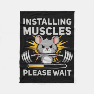 Installing Muscles Please Wait Cute Rat Gym Bodybu Fleece Blanket