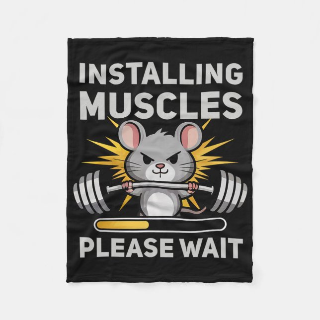 Installing Muscles Please Wait Cute Rat Gym Bodybu Fleece Blanket (Front)