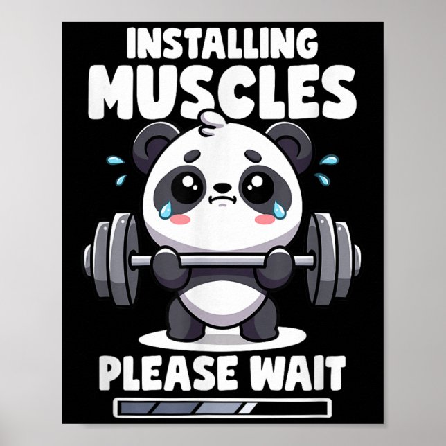 Installing Muscles Please Wait Panda Lifting Gym Q Poster (Front)
