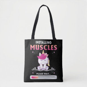 Installing Muscles Please Wait Unicorn Loading Fun Tote Bag