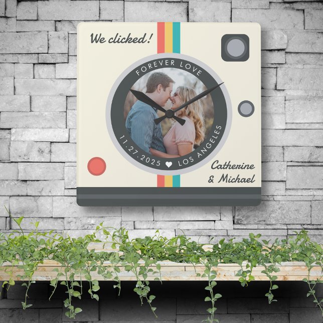 Instant Camera Couple Photo Unique Anniversary Square Wall Clock (Creator Uploaded)