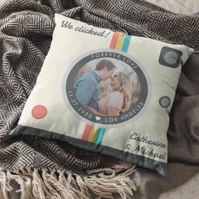 Instant Camera Couple Photo Unique Anniversary  Throw Pillow (Creator Uploaded)