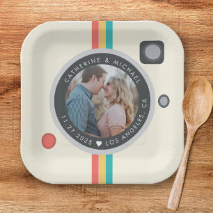 Instant Camera Couple Photo Unique Wedding Paper Plate