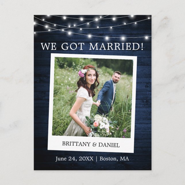 Instant Camera Lights Wood Wedding Announcement Postcard (Front)